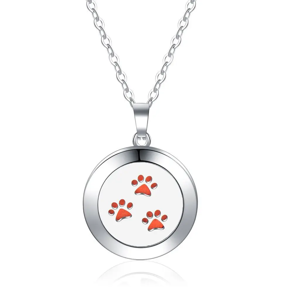 Round Aromatherapy Essential Oil Diffuser Pendant Necklace Titanium Steel Locket Pendant Necklace  For Women