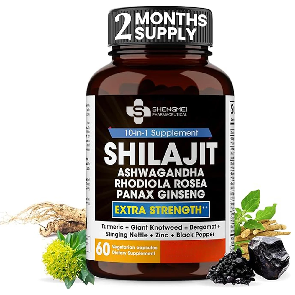 OEM All-in-1 100% Pure Shilajit Capsules Fulvic Minerals Sea Moss Acid Natural  Blend Ashwagandha Shilajit Capsules