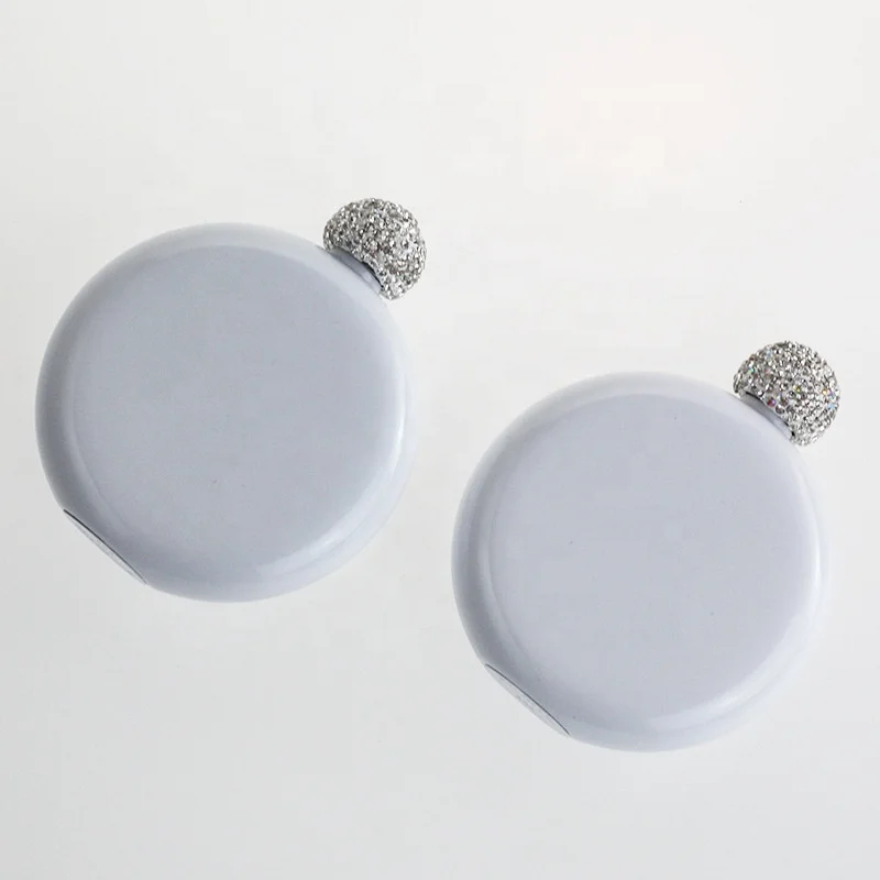 5oz Circle Round Bling Rhinestone Lids Flask Sublimation Blanks Stainless Steel Hip Flask For Women
