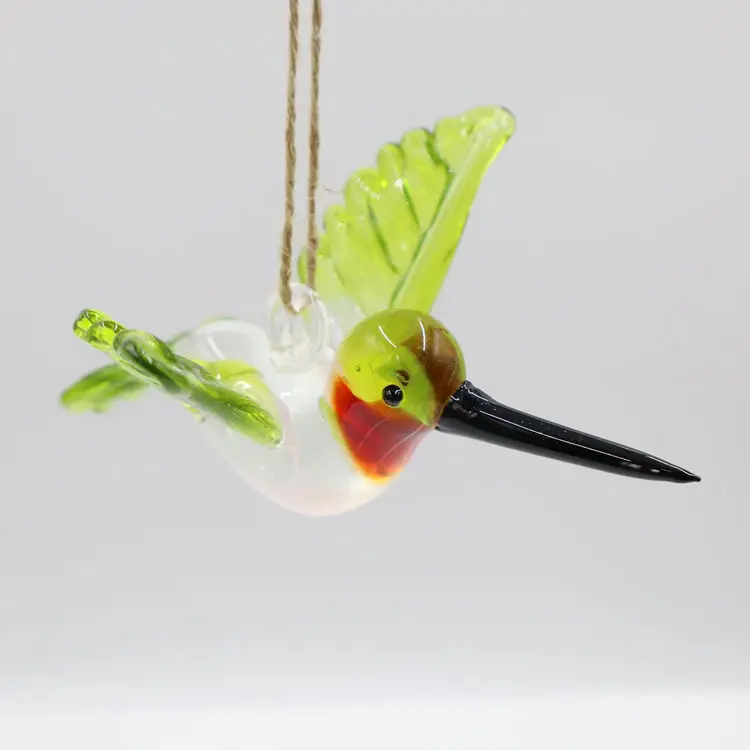 Hand Blown Murano Lampwork Fusing Glass Craft Home Decoration Hanging Hummingbird Bird Figurines Ornament Hook for Interior