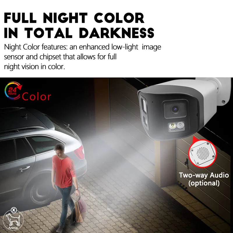 4MP Dual Lens Full Color Wide 180 Degrees  IP PoE Camera Panoramic Night Vision Two way Audio Network CCTV Camera Outdoor