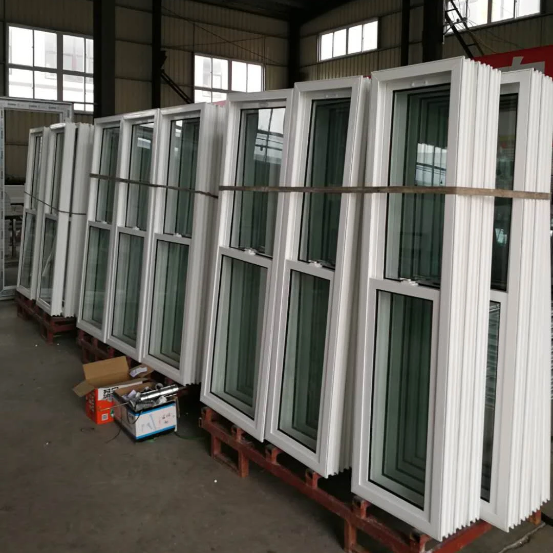 American style UPVC/PVC double hung Vinyl windows with low-e glass and grill for house windows