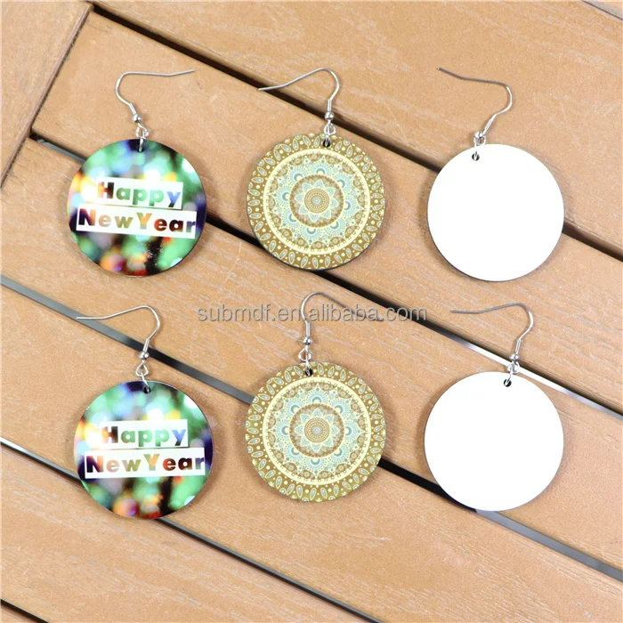 MDFSUB New Fashionable Circle Sublimation Earrings Blank Double Sided Round Mdf Blank Sublimation Earrings Jewelry Pendant