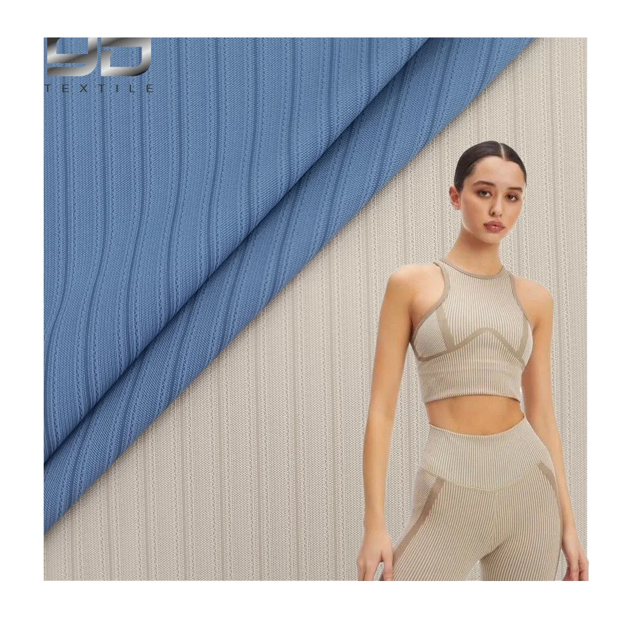 Jacquard 170Gsm 88 Nylon 12 Spandex  Wide Rib  Fabric Spandex Nylon Fabric Ripstop Nylon Fabric For Yoga