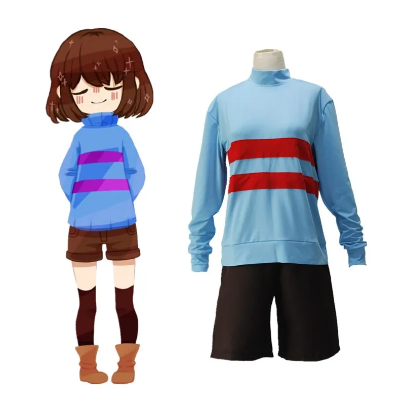 Костюм для косплея аниме Undertale Frisk Chara, свитшоты с длинным рукавом и высоким воротником, ожерелье с ножом