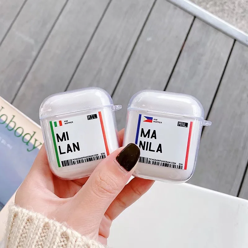 Travel City Ticket Relief Boarding Pass Headphone Case For Airpods Pro Shockproof Protection AirPodsPro Earphone Box Cover