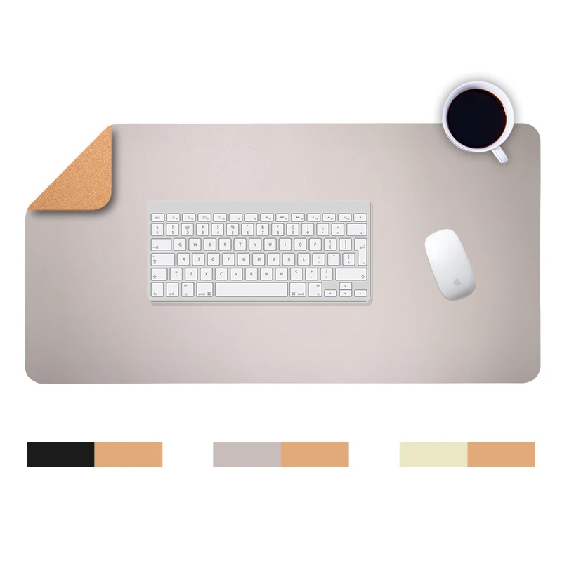 Gray Color Desk Mat Large Desk Pad Natural PU Leather Cork Mouse Pad