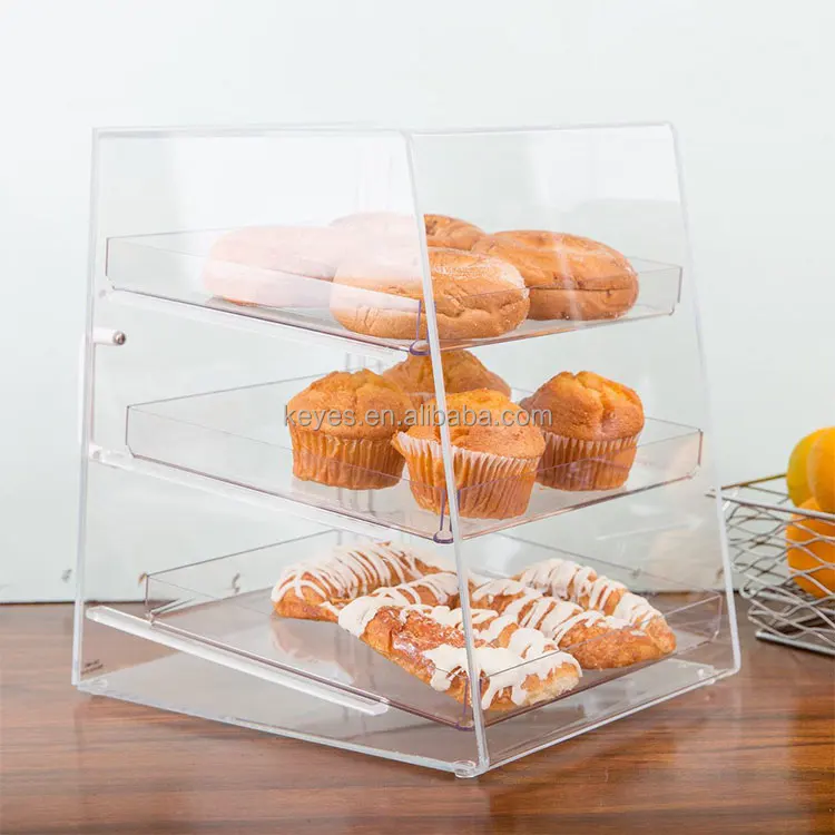 Bakery Counter Clear Acrylic Bread Display Stand Cake Display Case With 3 Tray