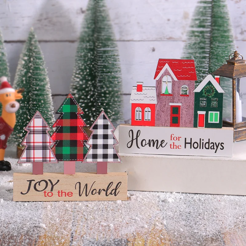 Christmas Stake 3d Thickness, Wooden Sign New Year Atmosphere Christmas Tree Shape Colourful Painting Desktop Ornament/