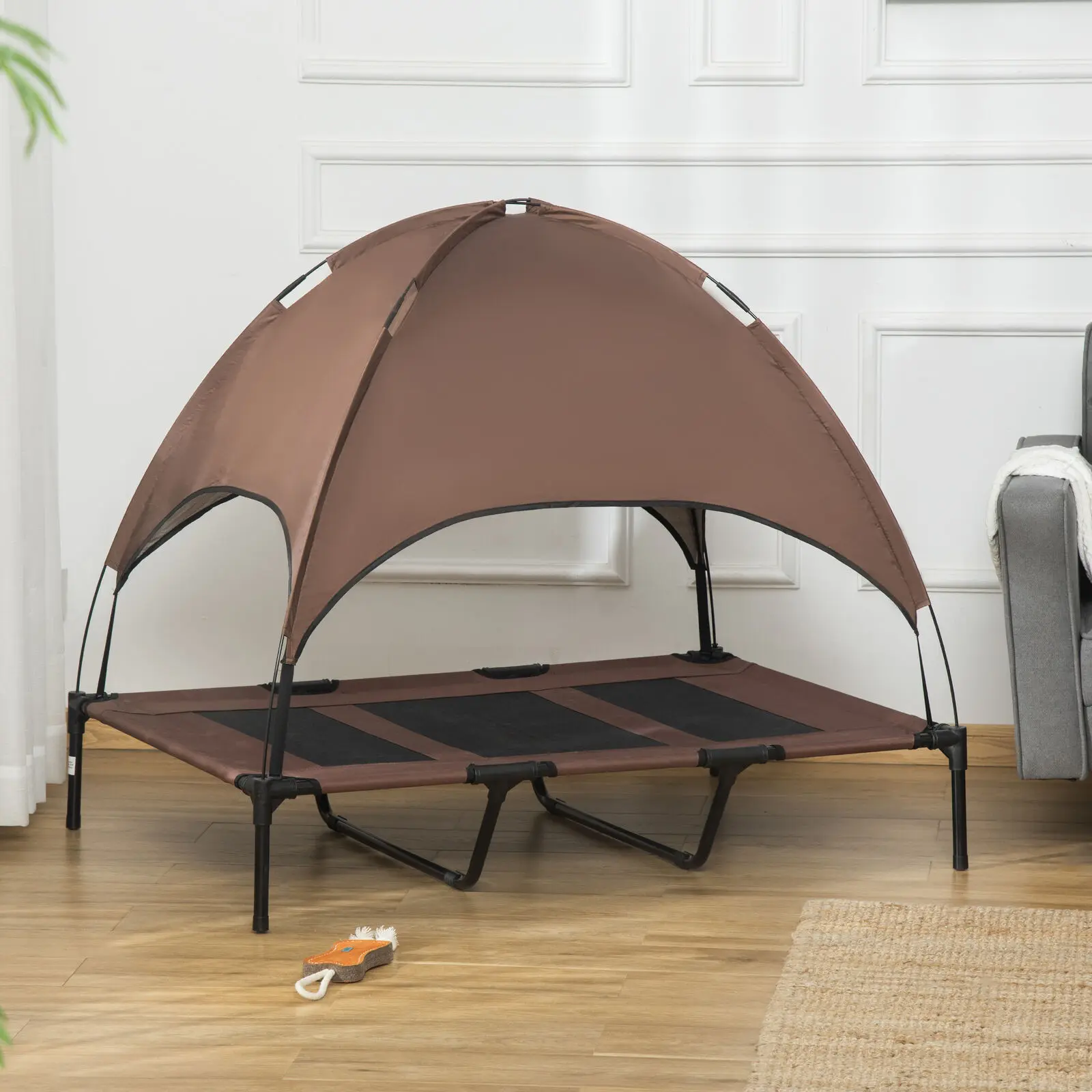 Cooling Raised Pet Cot UV Protection Canopy Coffee Elevated Pet Bed with Shade Tent for all Kinds of Cats and Dogs