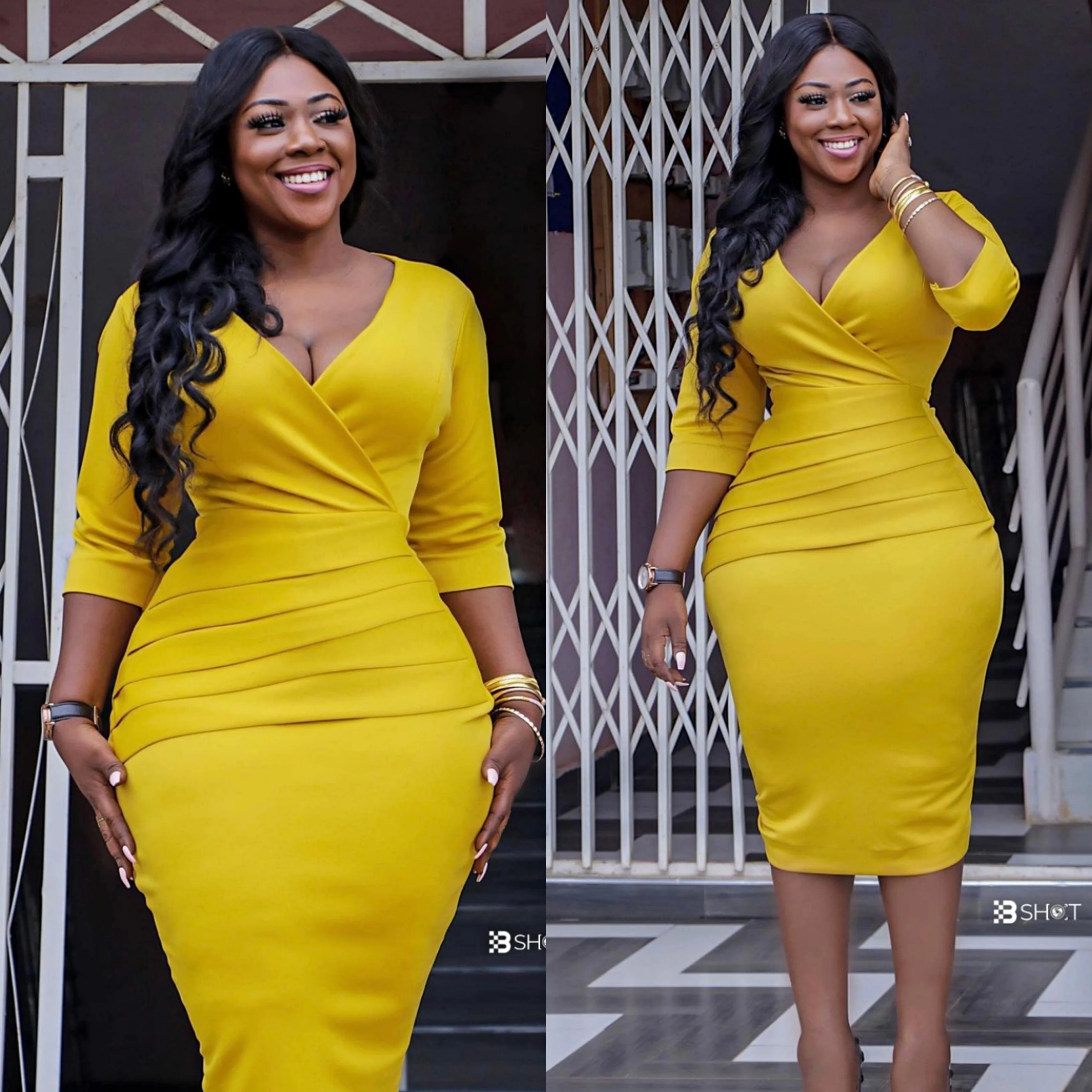 Cyalaa C4083# 2021 Women Dresses Fashion Plus Size Dresssolid Color Sexy Deep V Neck  Career Dresses