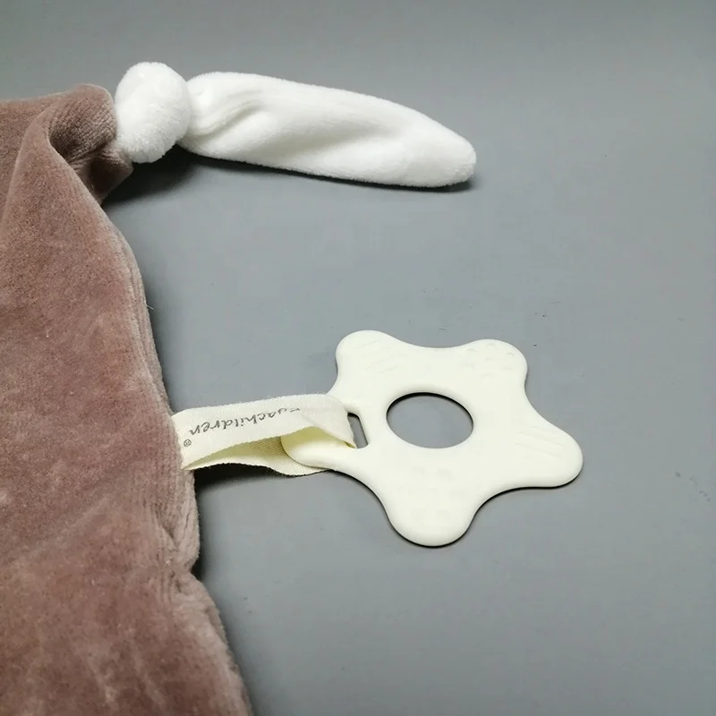 multifunction baby doudou stuffed bunny head custom Infant 100%cotton velours baby comfort teathing&rattle  gift