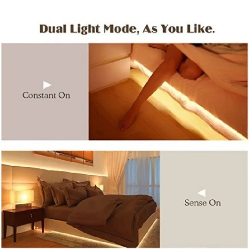 
1M LED Wireless Motion Sensor Strip Light TV Backlight Lighting for Home Room Bed Cabinet Closet Stairs Night Light Lamp 