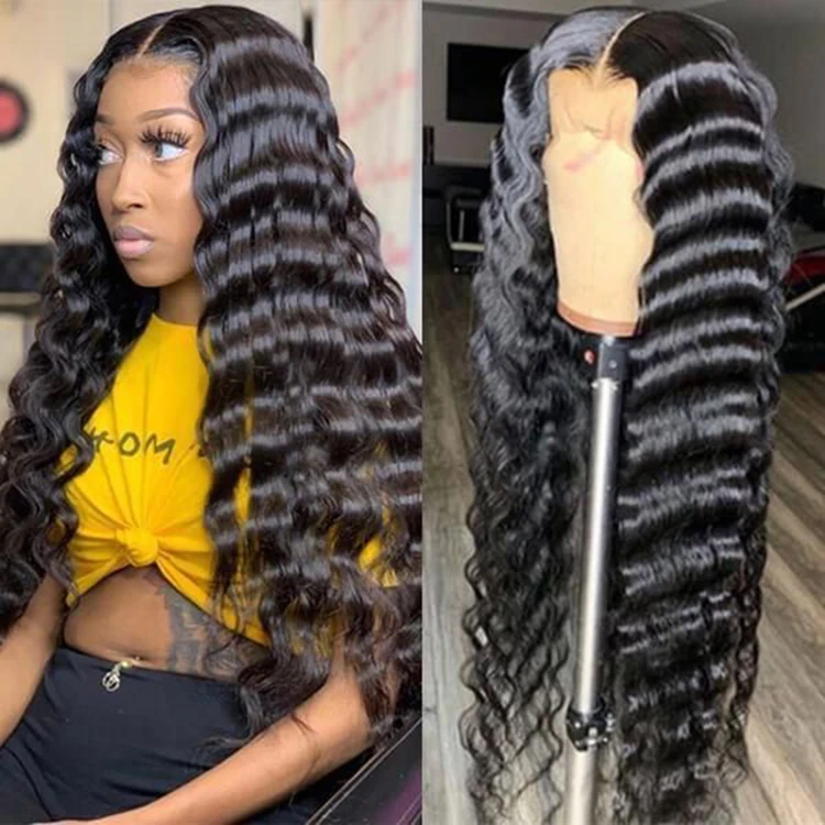  Wholesale Loose Deep Wave Natural Black Transparent Lace Wigs 100% 360 Human Hair Frontal For