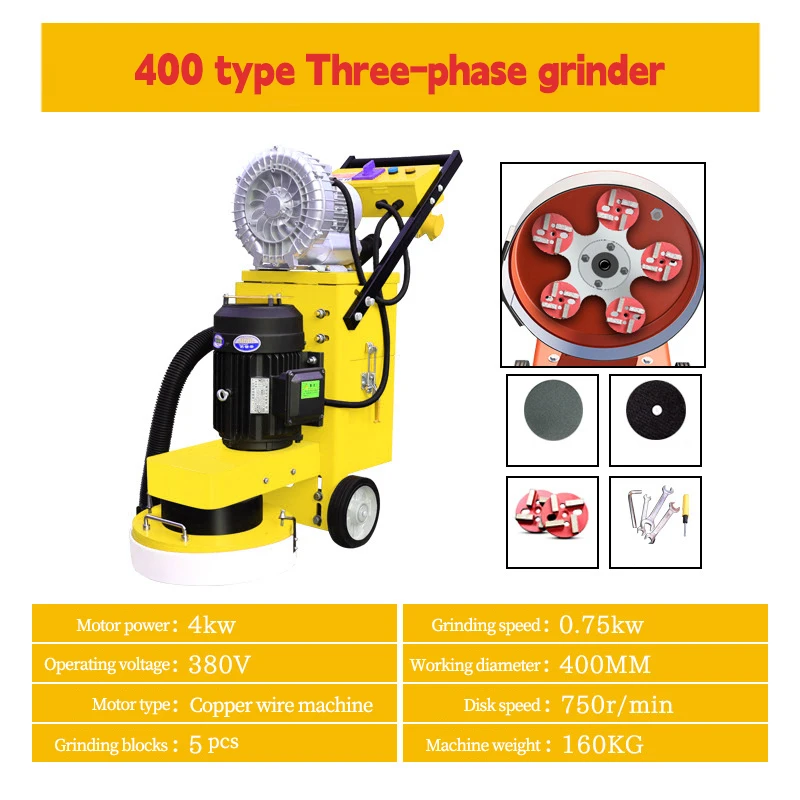 Work Width 400mm Metal Concrete Grinder Machine 220v 380v 3kw 4 kw Floor Grinders for Industrial Construction