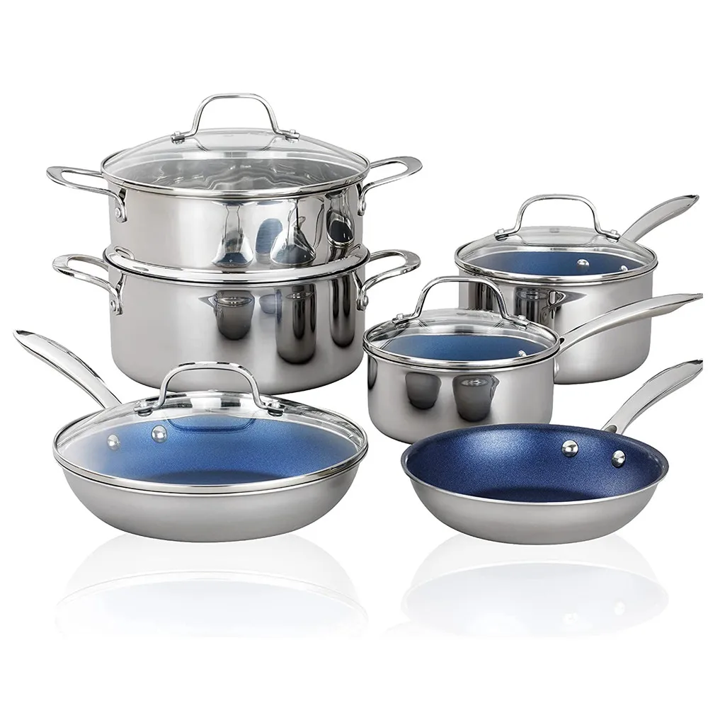 Stainless Steel Cuisine Cookware Sets Visible Flat Glass Lids Food Casserole Camping Pot Stainless Steel Cookware Pans and Pots