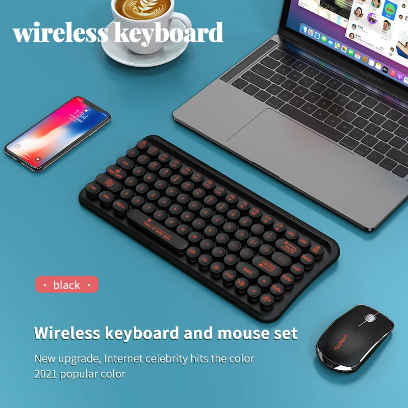 Retro Office Small Portable Round Keycaps 85 Key LT700 Mini Portable 2.4G Wireless Keyboard and Mouse Combos