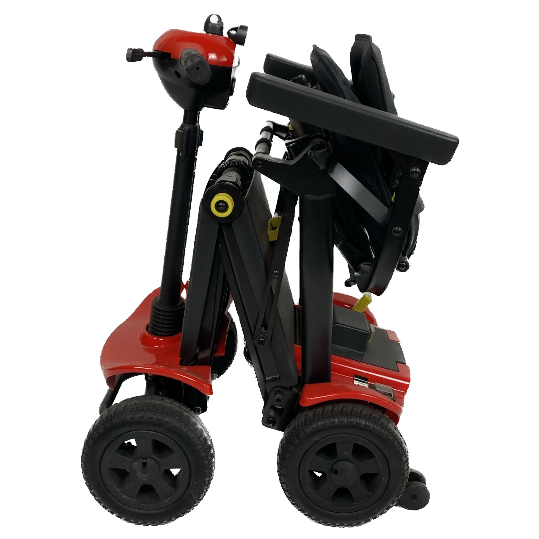 Self-folding electric four-wheel mobility scooter