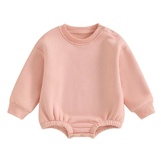 OEM DOM Autumn Boys Girls Kids Clothes Solid Color Warm Long Sleeve Infant Baby Fleece Sweatshirts Bubble Rompers