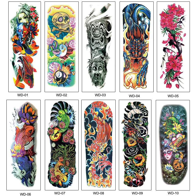 WD01-20 оптовая продажа tatuajes водонепроницаемый нетоксичный и экологически безопасных полные руки татуировки tatouage стикеры
