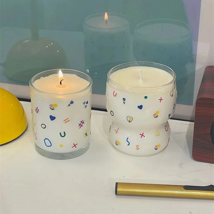 Hand-painted Glass Cup Green Tea Scented  White Soy Wax Aromatherapy Candle