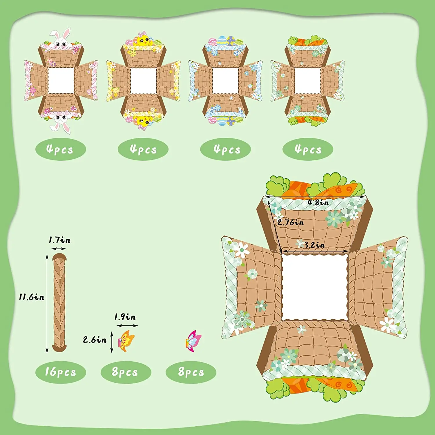 Kids DIY Egg Hunt Bunny Plastic Candy Wrap Gift Box With Handles Cute Bunny Party Decor Mini Paper Easter Basket