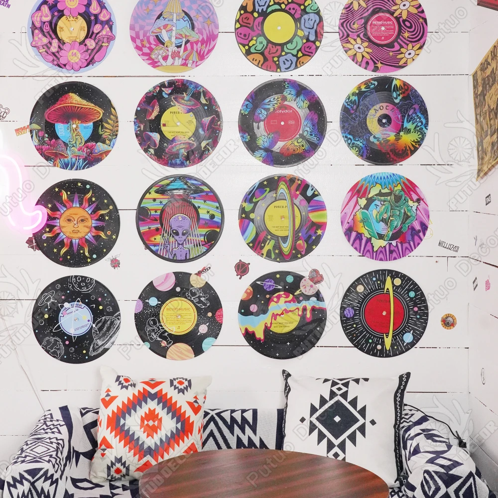Putuo Decor PVC Vintage Aesthetic Music Records for Hippie Room Bedroom Decor Vinyl Records Wall Decor
