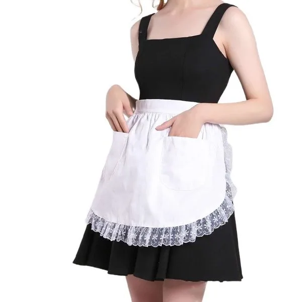 Maid Costume Cooking Baking Serving Gardening Nice Arpons Christmas Lace Cotton Half Apron