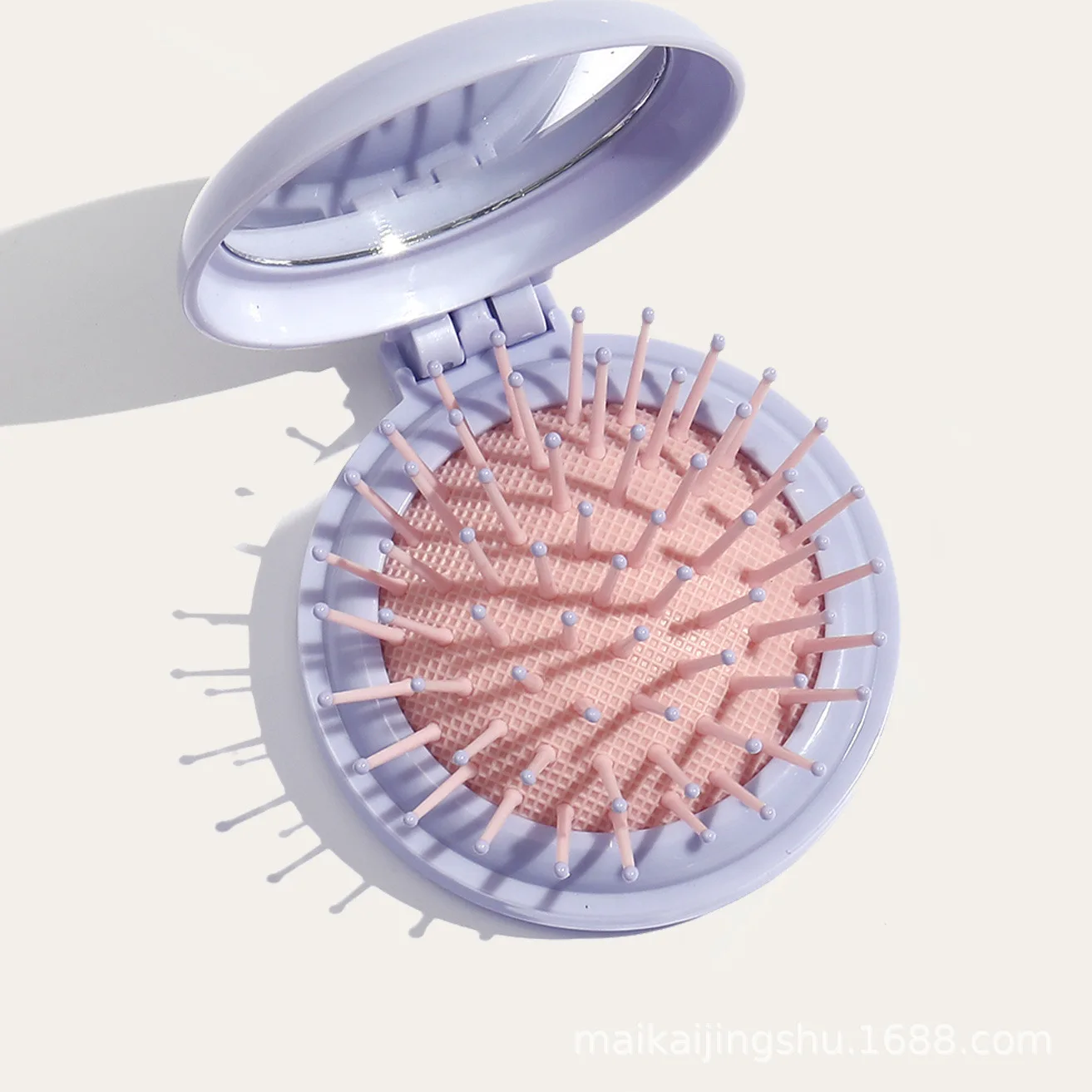 Round shape Plastic hair brush set with mirror low price folding pocket travel hair comb brush