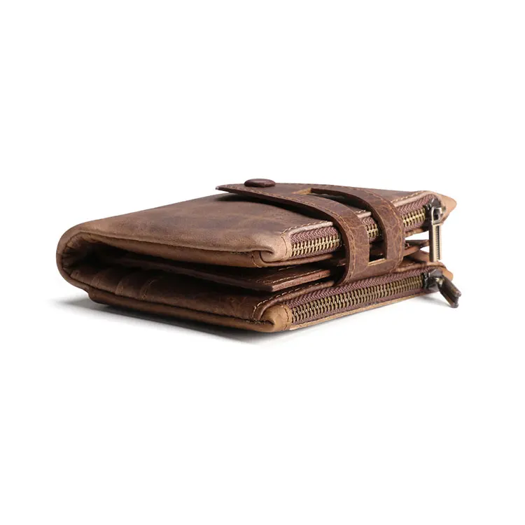High Manufactures Rfid Blocking Zipper Pocket Large Capacity ID Card Crazy Horse Oem Leather Men Coin Purses Wallet