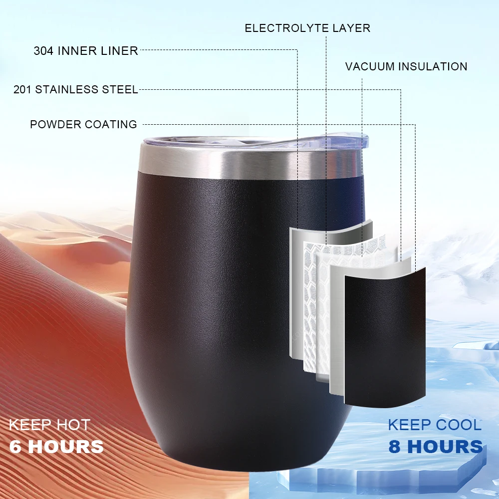 Egg Shape Tumblers Iced Cold Drinking Metal Travel Coffee Mug Cup Custom Logo 12oz Stainless Steel Wine Glass Tumbler with Straw