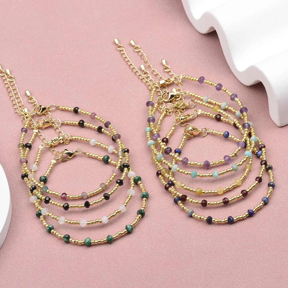 Wholesale 3X4MM Natural Stone Yellow Opal Garnet Malachite Faceted Rondelles and Seed Beads Bracelets Handmade Gift for Women