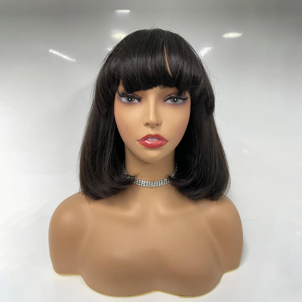 Luke Custom Natural Black Bang Wigs New Style Long Wigs With Bangs 30 32 40 Inches No Lace Human Hair Wig With Bang