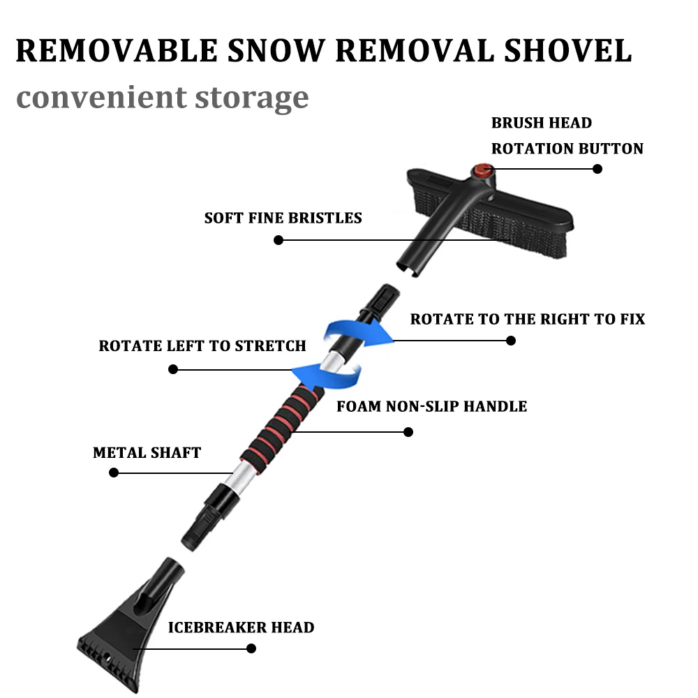 Snow Removal Shovel Ice Scraper Car Cleaning Brush Extendable Auto Windshield Snow Shovel Brush Winter Ice Scraper