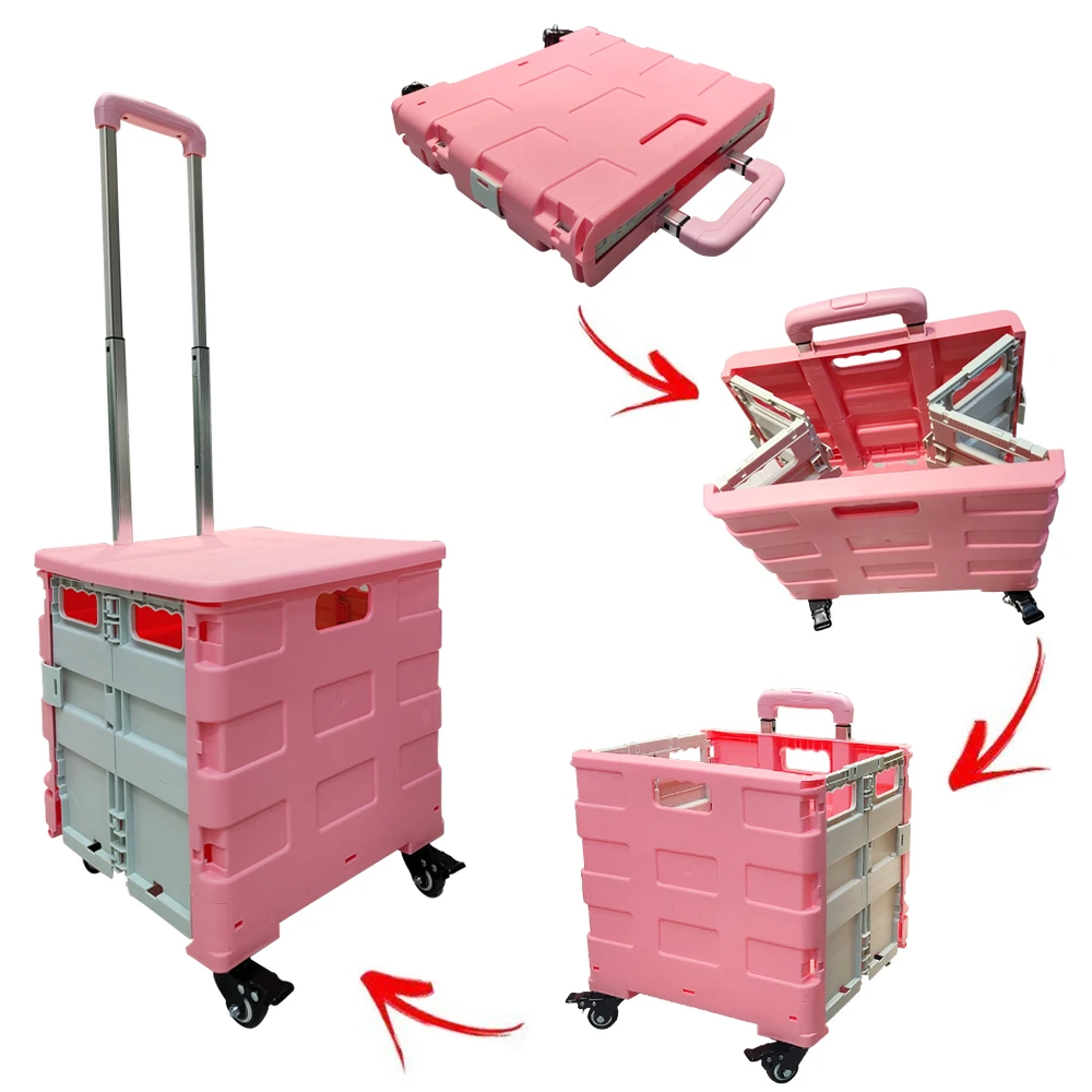 Portable Collapsible Mini Foldable Folding Supermarket Plastic Shopping Hand Trolley Cart