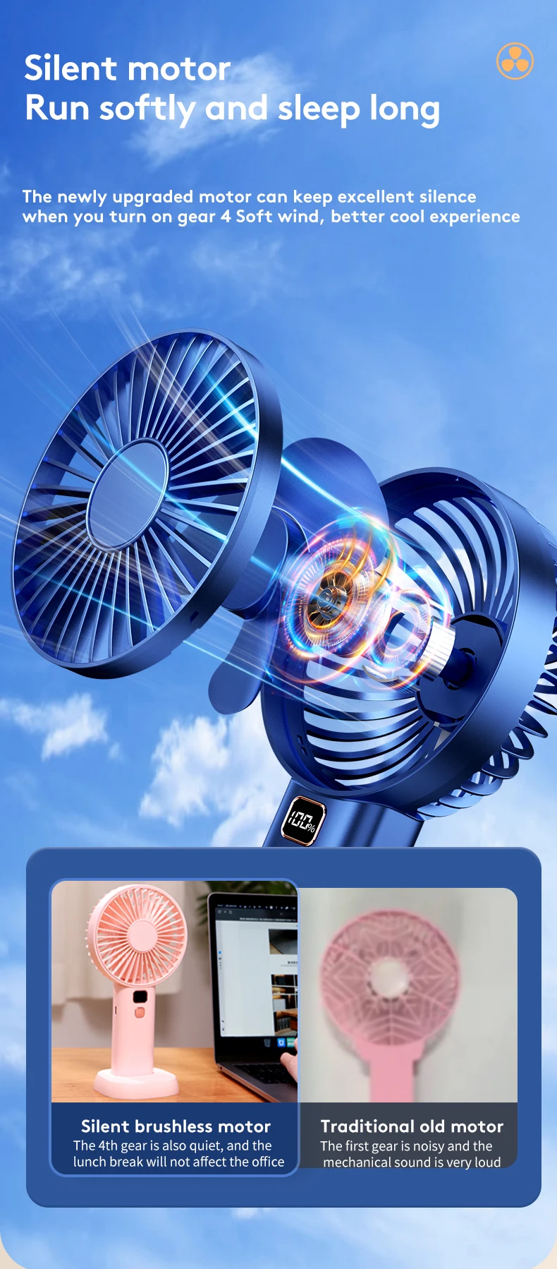 Summer Battery Rechargeable Digital Display Cooling Fan  Outdoor 4 Level Portable USB Electric mini portable fan mini hand fan