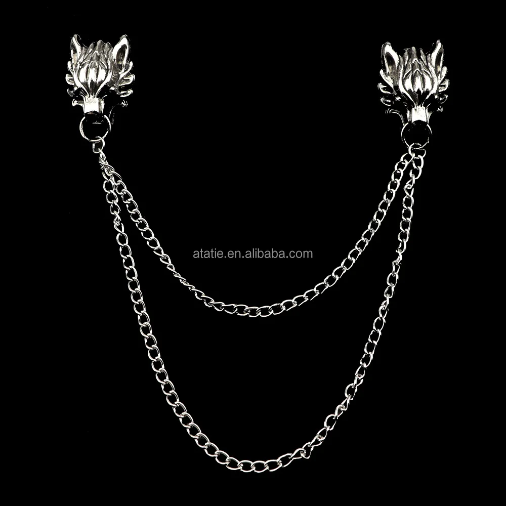 Fashion Gentleman Tassel Brooch for Men Suit Shirt Collar Chain Lapel Pin Lion Dragon Deer Retro Wedding Dinner Accessories