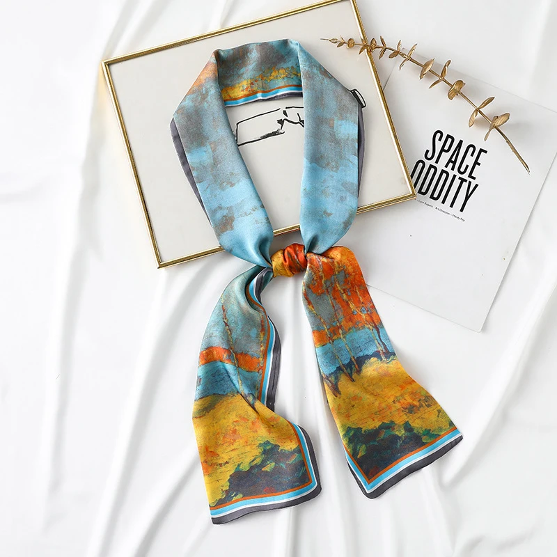 Long Skinny Silky Satin Multi-color Female Scarves Waistband Neck Wraps Silk Scarf for Women