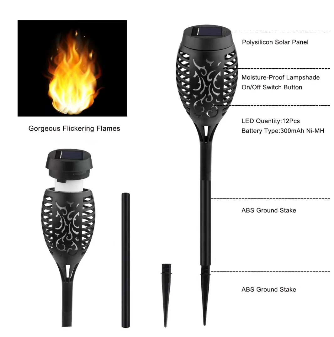 Induction LED Solar Torch Light for Outdoor Garden Landscape Ground-Plugged and Mounted Lawn Decoration Torch Light