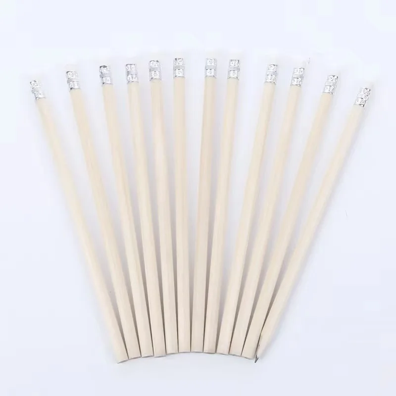 Custom Logo Nature wood color HB Pencil Round Shape With White Eraser