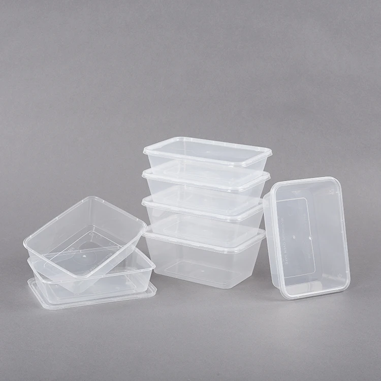 Custom 750ml microwavable fast food takeaway box disposable clear plastic rectangle meal box take away bento food container