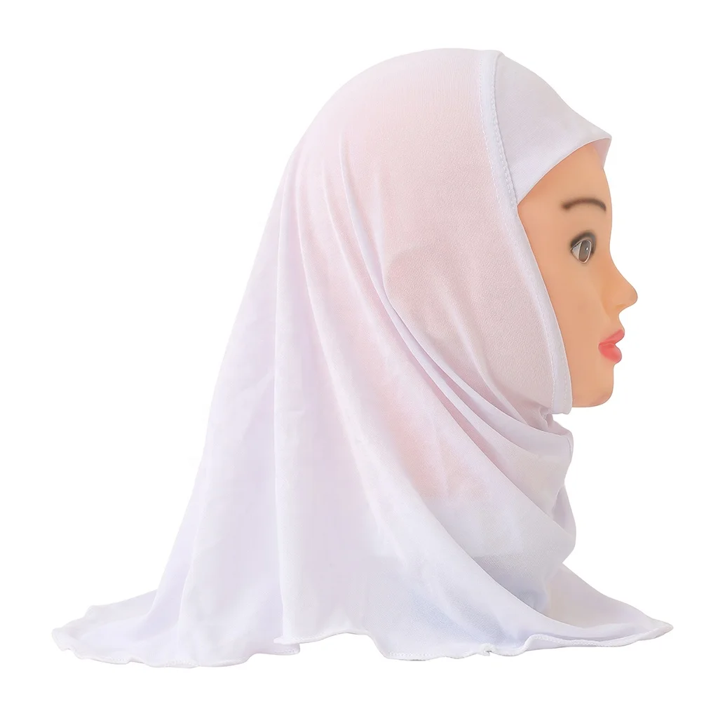 No Decoration Soft Stretch Material Beautiful Small Girl Alamira Hijab Muslim Kids Islamic Scarf Headscarf