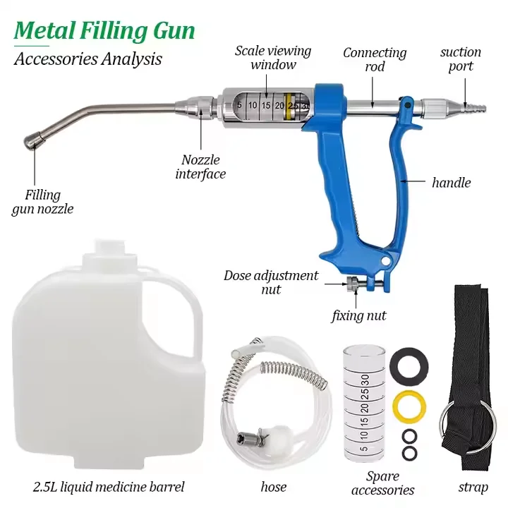 10ml/20ml/30ml/50ml Veterinary Metal Feeding Gun Cattle Sheep Goat Drenching Gun Continuous Drench Gun with Bottle