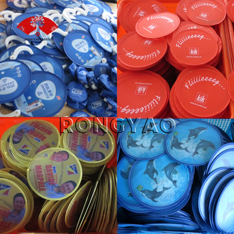 Promotional cheap nylon cloth folding hand fan sublimation blank custom logo round foldable flying disc for pet dog