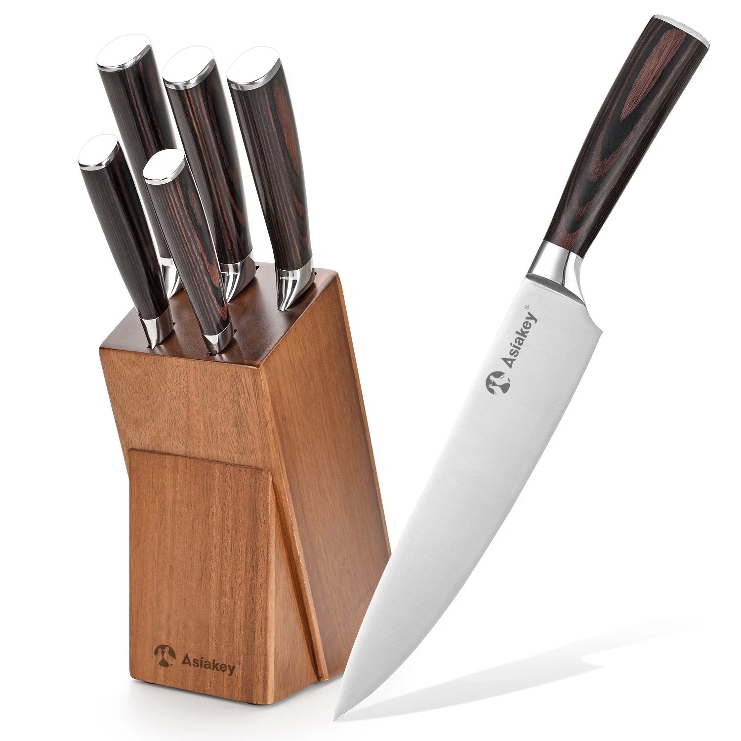 Asiakey Hot Sale 4 in one Kitchen Chef Knife Set with Sharpener & Cover in Magnetic box