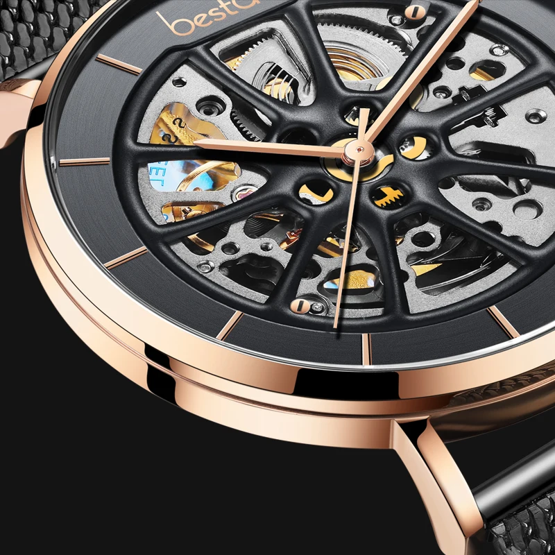 2021 new design watch with visible mechanism waterproof automatic mechanical movement car wheel watch