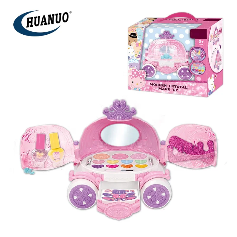 Kids cosmetics products toy set pink beauty case nail polish makeup kits for girls