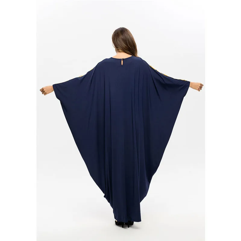 
Casual Maxi Dress Muslim Abaya Bat Sleeve Long Robe Gowns Loose Style Plaid Trim Turkey Middle East Moroccan Islamic Clothing 