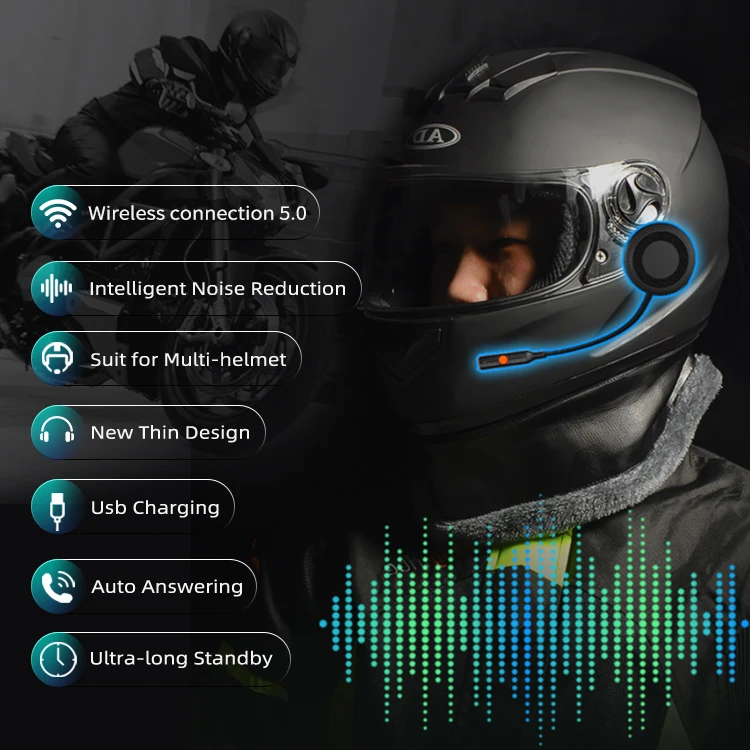  Гарнитура для шлема Voiture Intercom шумоподавление BT 5 0 водонепроницаемый микрофон мотоциклетный шлем