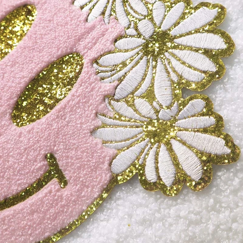 Custom Embroidery Smiley Face Flower Logo Patch Iron On Holiday Spring Chenille Patches Applique For Clothing